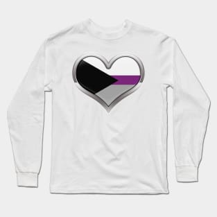 Large Demisexual Pride Flag Colored Heart with Chrome Frame Long Sleeve T-Shirt